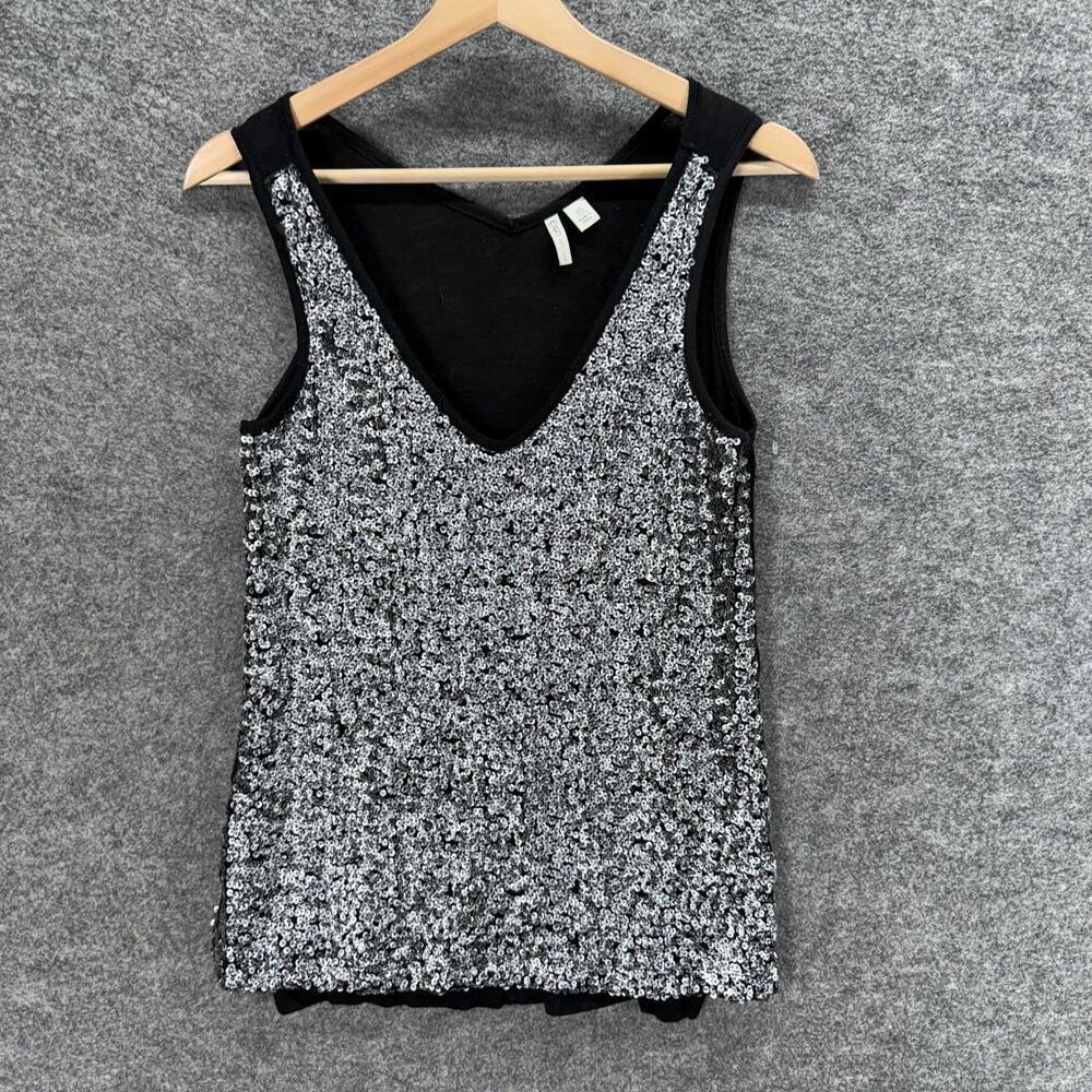 Cato Tank Women XS Black Sequin Sleeveless Wide Strap V-Neck Rayon Casual